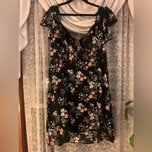 GAP Black Floral Dress with Ruffle Detail